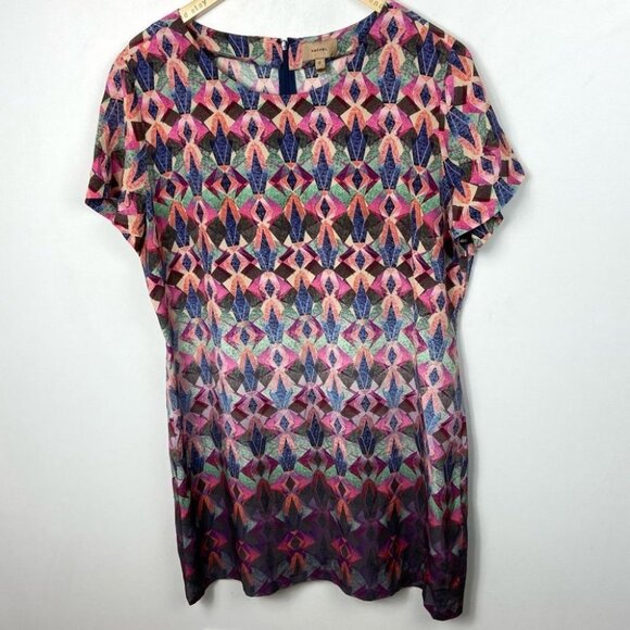 Anthropologie Kachel 100% Silk Diamond Shift Dress Size 12 Short Sleeves Boho - Picture 10 of 10